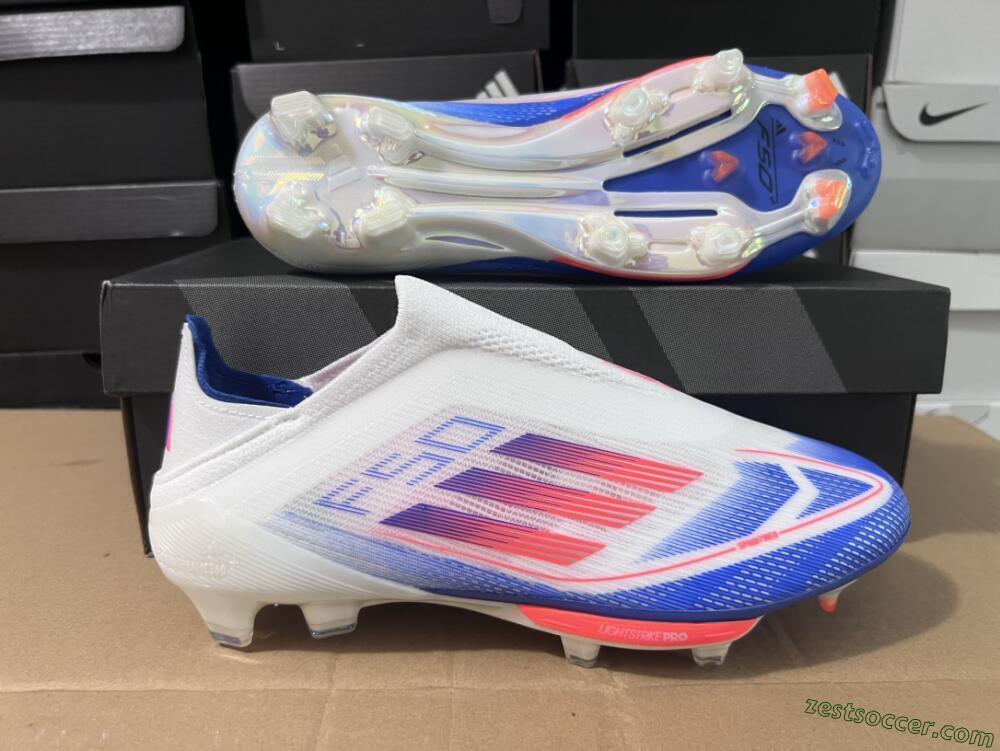 Adidas F50+ Lightstrike Pro Laceless FG Low-Tops Soccer Cleats - Cloud White/Solar Red/Lucid Blue