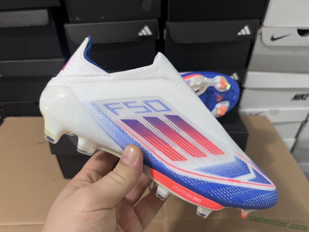 Adidas F50+ Lightstrike Pro Laceless FG Low-Tops Soccer Cleats - Cloud White/Solar Red/Lucid Blue