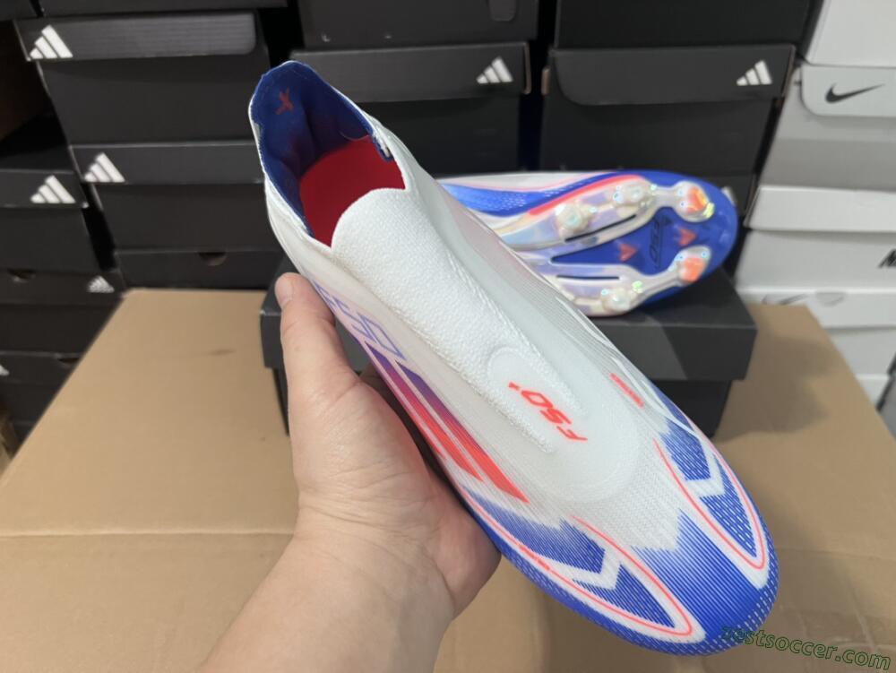 Adidas F50+ Lightstrike Pro Laceless FG Low-Tops Soccer Cleats - Cloud White/Solar Red/Lucid Blue