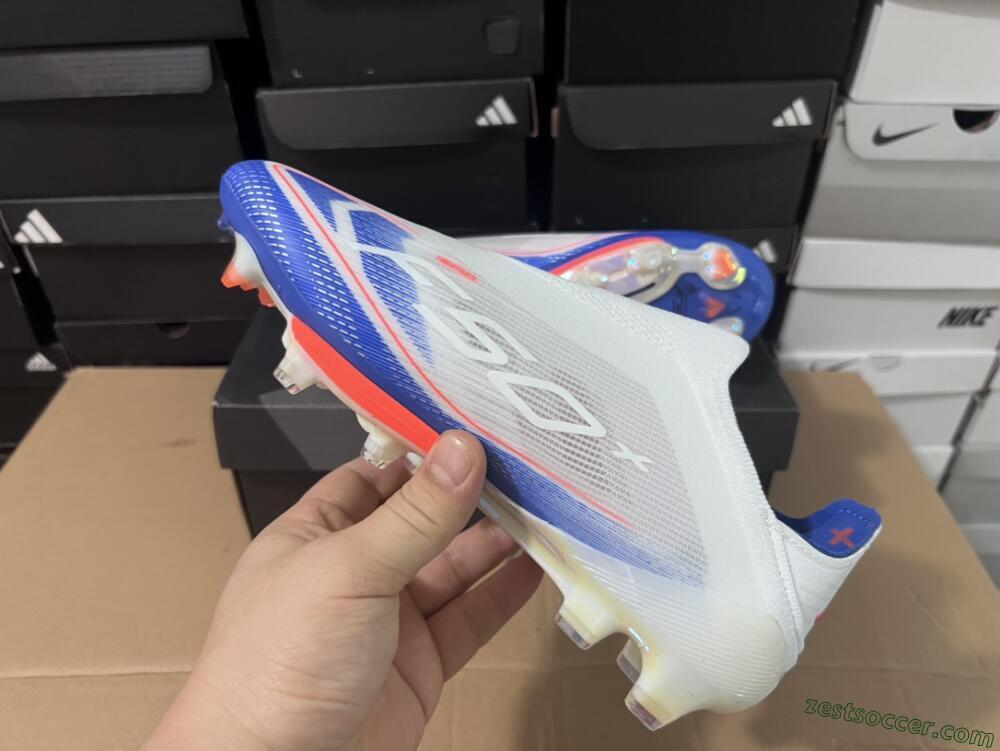 Adidas F50+ Lightstrike Pro Laceless FG Low-Tops Soccer Cleats - Cloud White/Solar Red/Lucid Blue