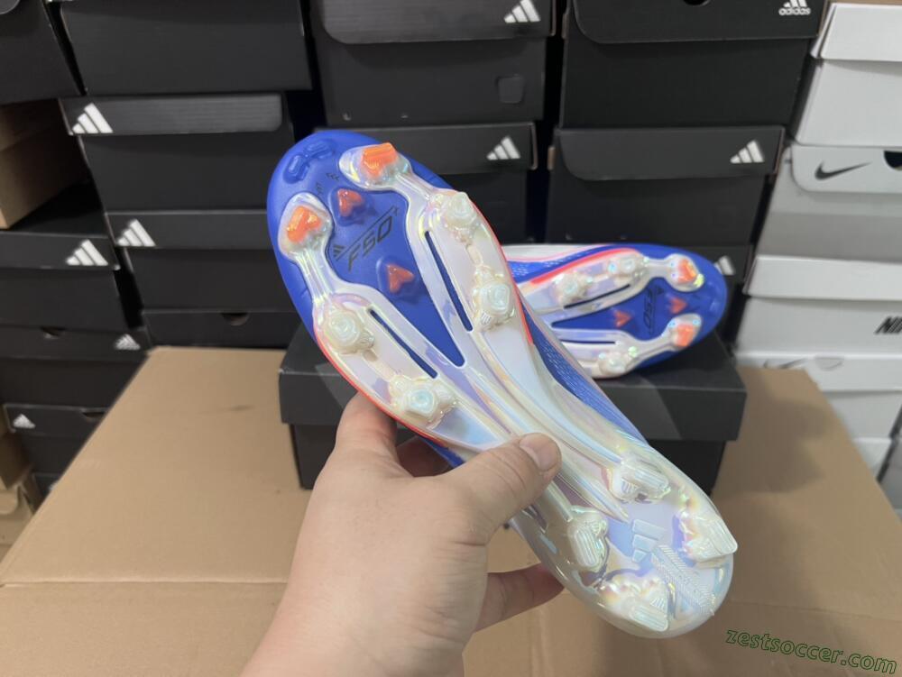 Adidas F50+ Lightstrike Pro Laceless FG Low-Tops Soccer Cleats - Cloud White/Solar Red/Lucid Blue