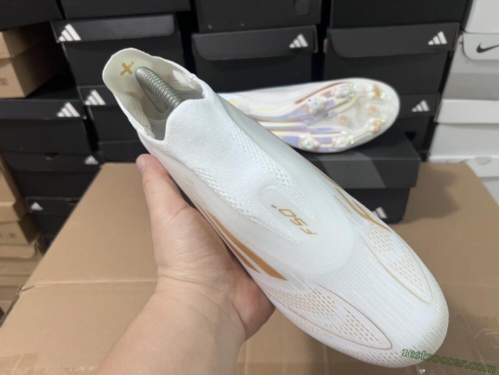 Adidas F50+ Lightstrike Pro Laceless FG Low-Tops Soccer Cleats - Cloud White/Gold Metallic/Cloud White