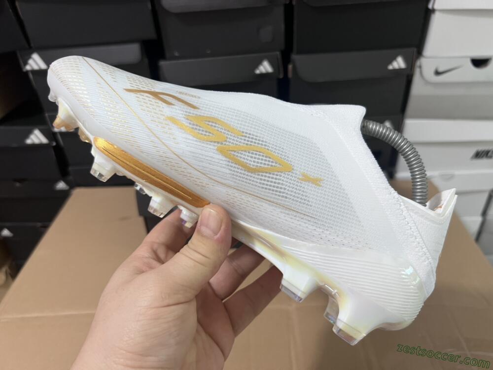 Adidas F50+ Lightstrike Pro Laceless FG Low-Tops Soccer Cleats - Cloud White/Gold Metallic/Cloud White