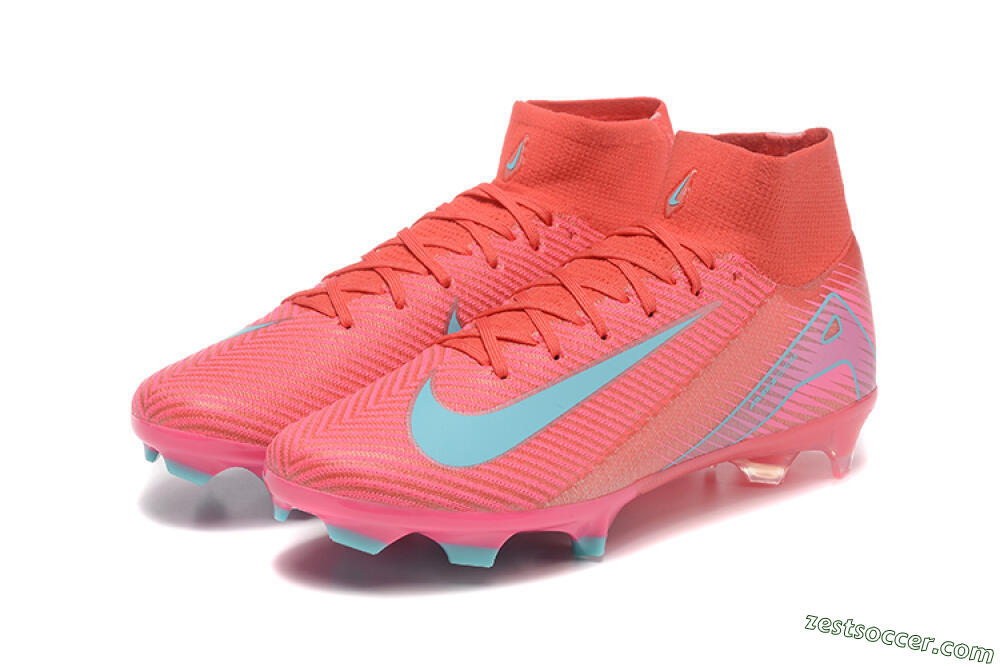 Nike Air Zoom Mercurial Superfly 10 Elite FG High-Tops Soccer Cleats - Red/Jade/Blue 5