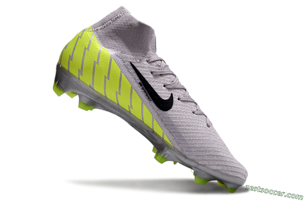 Nike Air Zoom Mercurial Superfly 10 Elite FG High-Tops Soccer Cleats - Grey/Black/Yellow 4