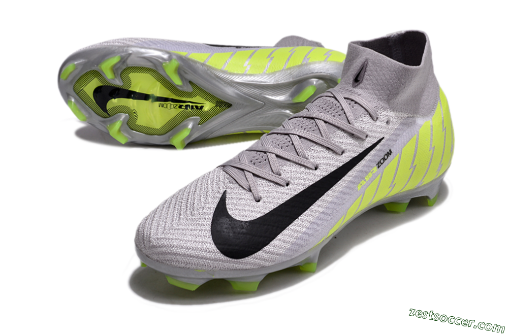 Nike Air Zoom Mercurial Superfly 10 Elite FG High-Tops Soccer Cleats - Grey/Black/Yellow 3