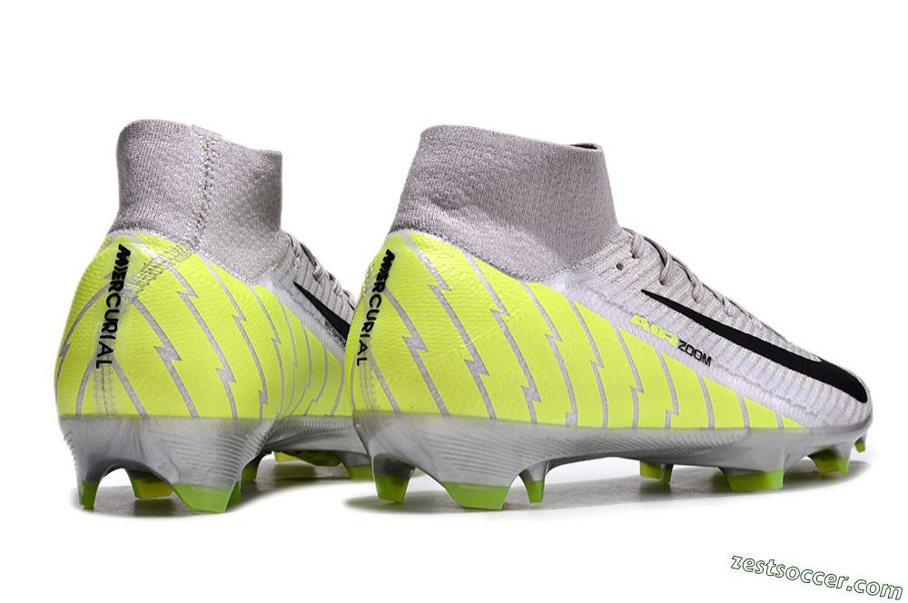 Nike Air Zoom Mercurial Superfly 10 Elite FG High-Tops Soccer Cleats - Grey/Black/Yellow 6