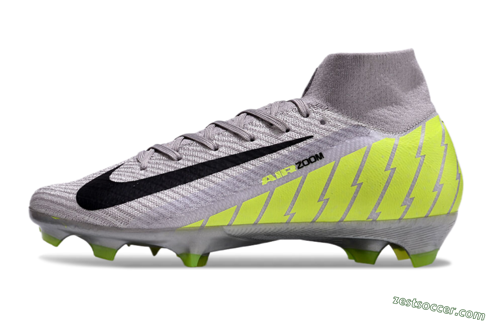 Nike Air Zoom Mercurial Superfly 10 Elite FG High-Tops Soccer Cleats - Grey/Black/Yellow 2