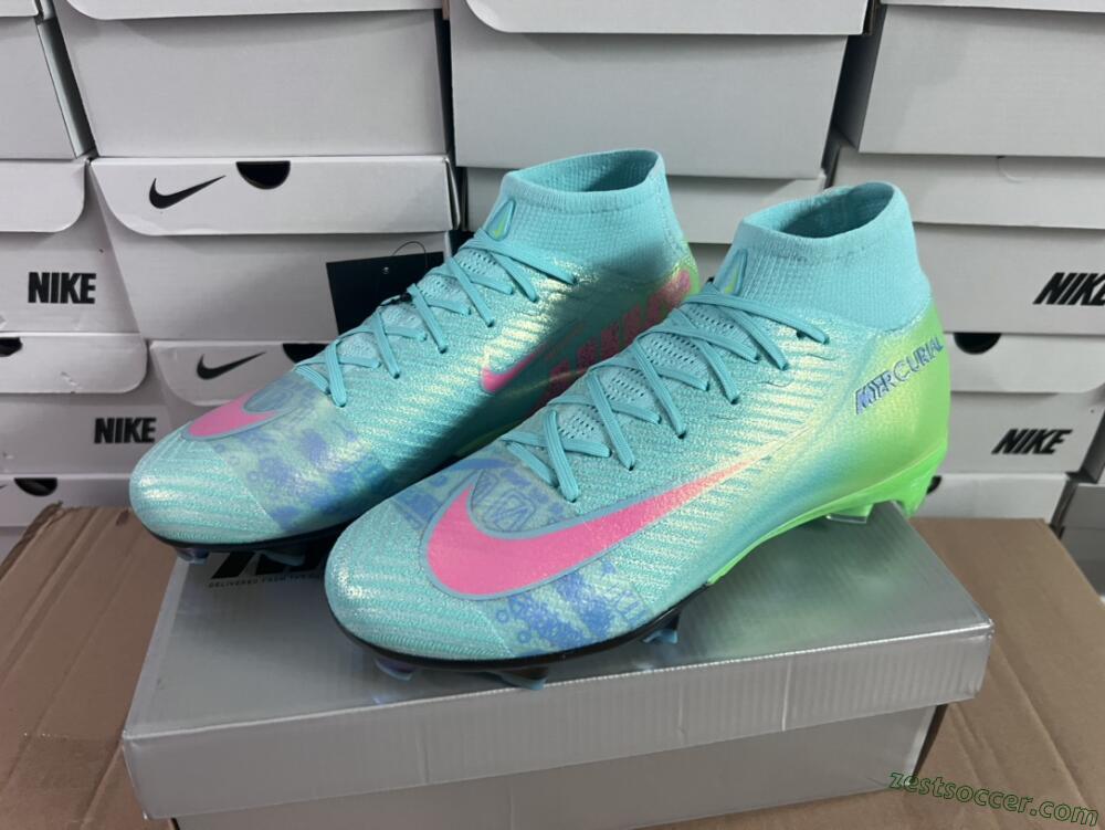 Nike Air Zoom Mercurial Superfly 10 Elite FG High-Tops Soccer Cleats - Jade/Pink/Yellow