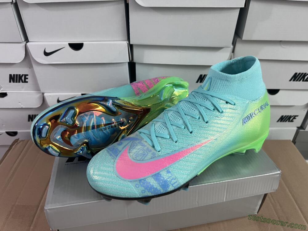 Nike Air Zoom Mercurial Superfly 10 Elite FG High-Tops Soccer Cleats - Jade/Pink/Yellow