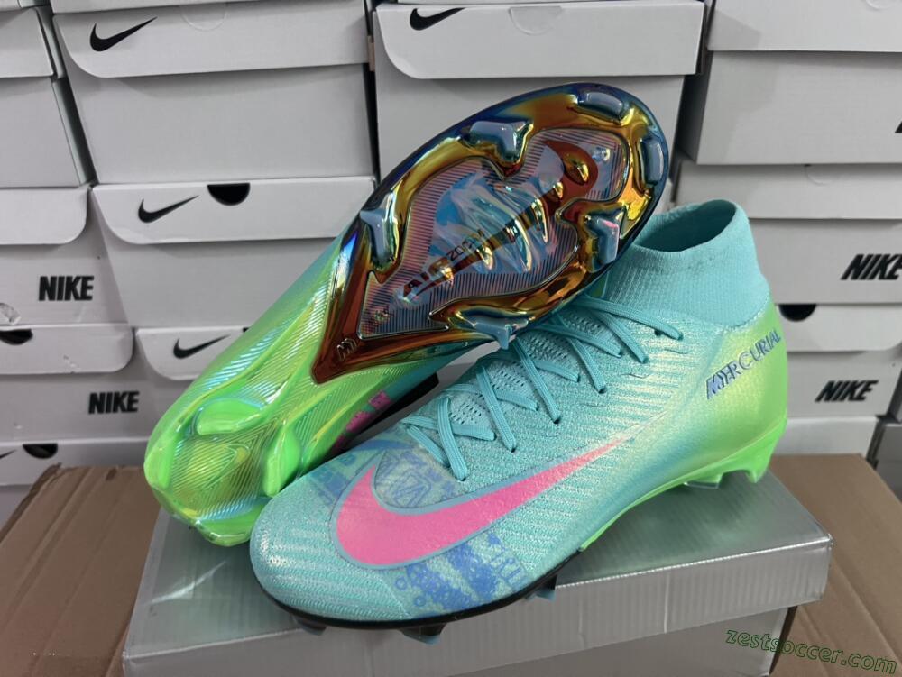 Nike Air Zoom Mercurial Superfly 10 Elite FG High-Tops Soccer Cleats - Jade/Pink/Yellow