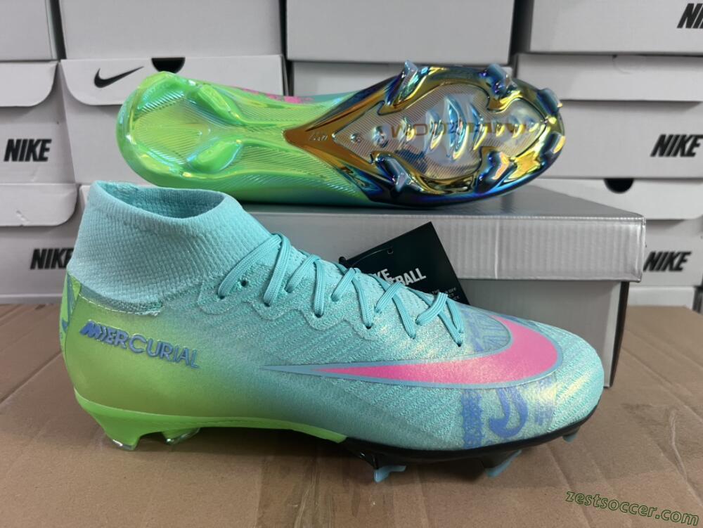 Nike Air Zoom Mercurial Superfly 10 Elite FG High-Tops Soccer Cleats - Jade/Pink/Yellow