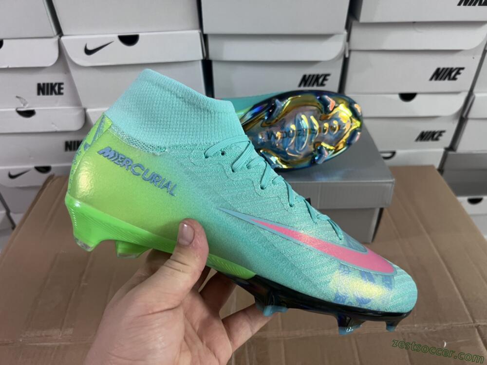 Nike Air Zoom Mercurial Superfly 10 Elite FG High-Tops Soccer Cleats - Jade/Pink/Yellow