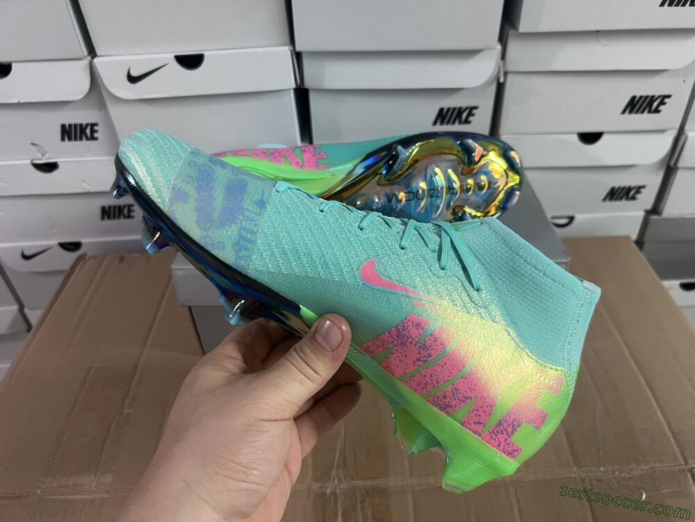 Nike Air Zoom Mercurial Superfly 10 Elite FG High-Tops Soccer Cleats - Jade/Pink/Yellow