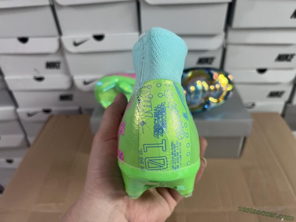 Nike Air Zoom Mercurial Superfly 10 Elite FG High-Tops Soccer Cleats - Jade/Pink/Yellow