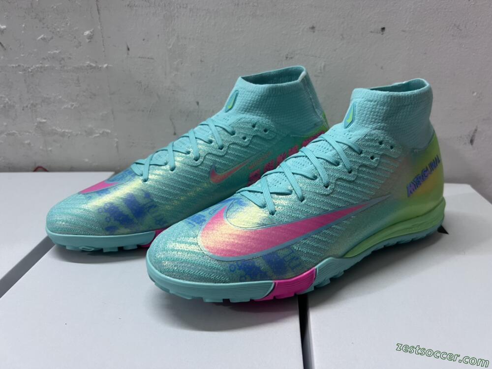 Nike Air Zoom Mercurial Superfly 10 Elite TF High-Tops Soccer Shoes - Jade/Pink/Blue