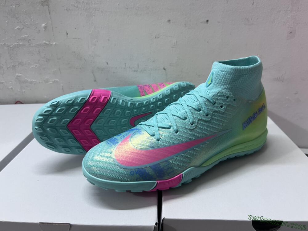 Nike Air Zoom Mercurial Superfly 10 Elite TF High-Tops Soccer Shoes - Jade/Pink/Blue