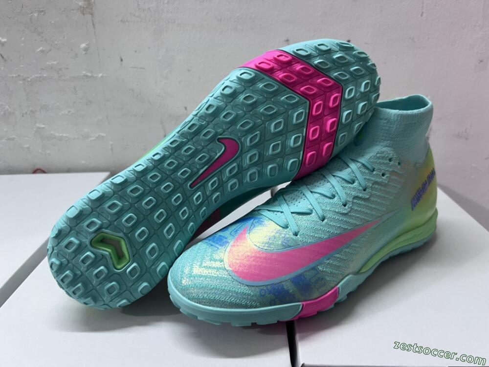 Nike Air Zoom Mercurial Superfly 10 Elite TF High-Tops Soccer Shoes - Jade/Pink/Blue