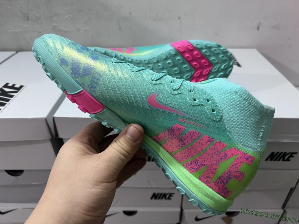 Nike Air Zoom Mercurial Superfly 10 Elite TF High-Tops Soccer Shoes - Jade/Pink/Blue