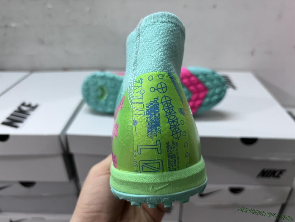 Nike Air Zoom Mercurial Superfly 10 Elite TF High-Tops Soccer Shoes - Jade/Pink/Blue