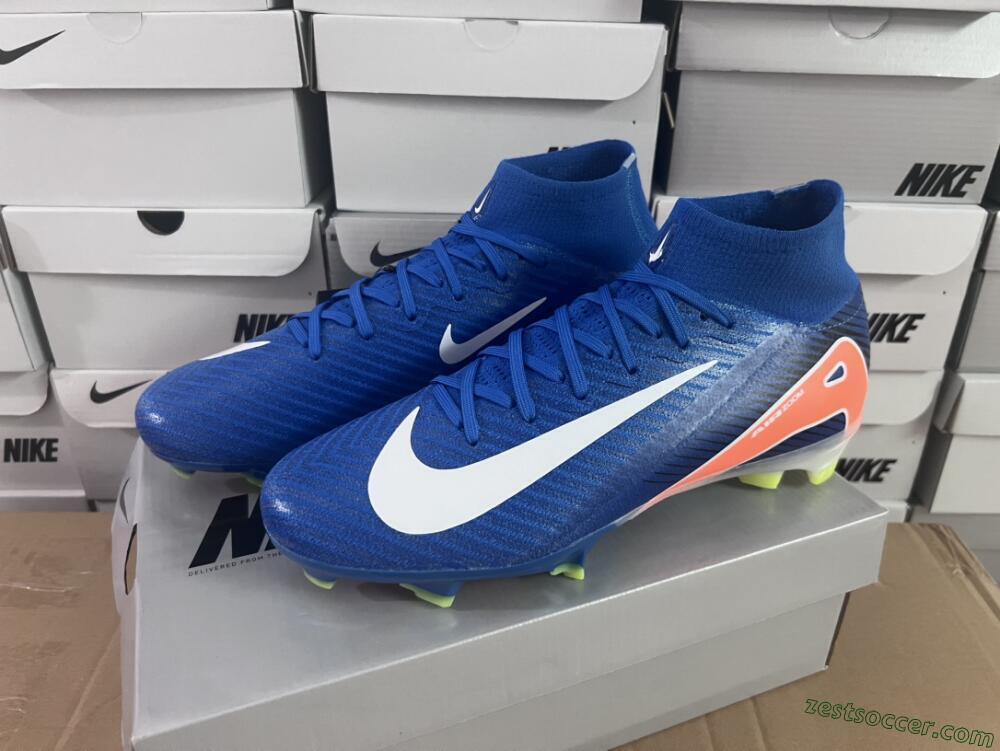 Nike Air Zoom Mercurial Superfly 10 Elite FG High-Tops Soccer Cleats - Blue/White/Orange