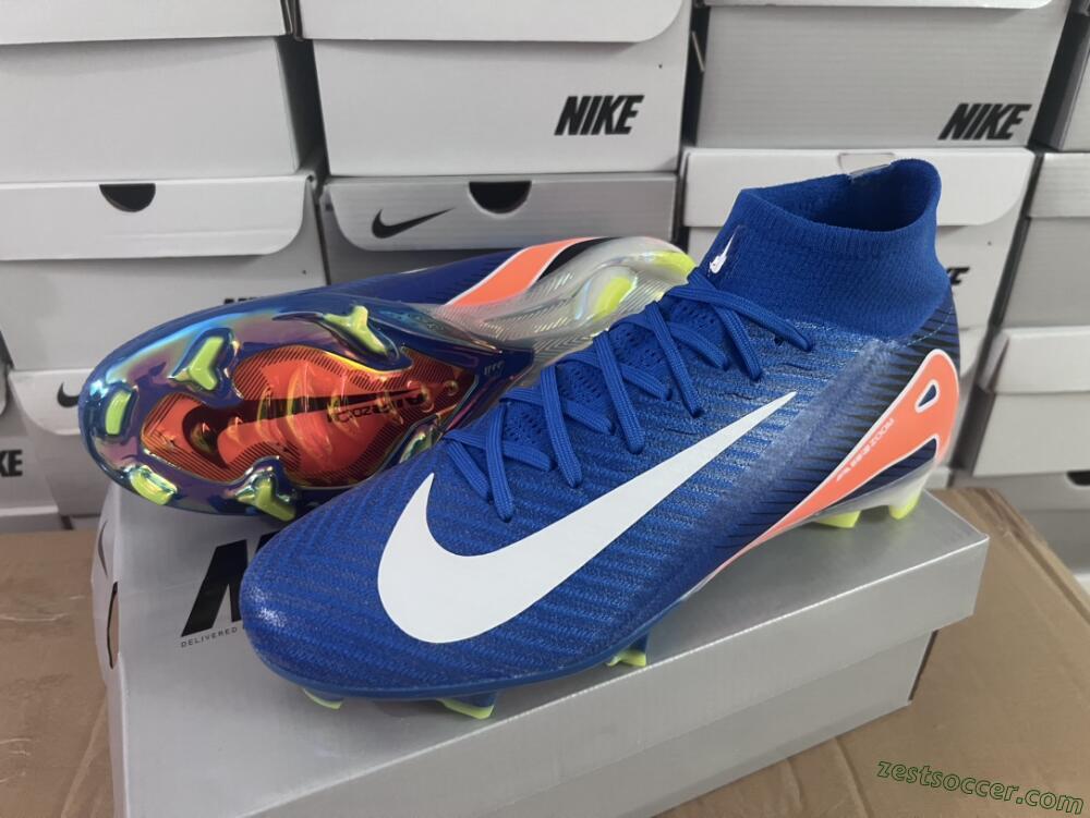 Nike Air Zoom Mercurial Superfly 10 Elite FG High-Tops Soccer Cleats - Blue/White/Orange