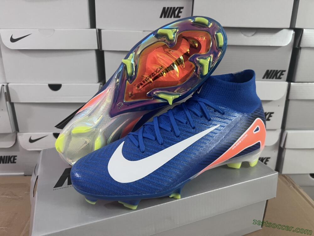 Nike Air Zoom Mercurial Superfly 10 Elite FG High-Tops Soccer Cleats - Blue/White/Orange