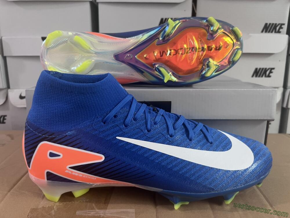 Nike Air Zoom Mercurial Superfly 10 Elite FG High-Tops Soccer Cleats - Blue/White/Orange
