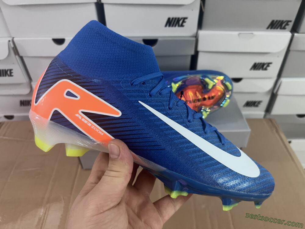 Nike Air Zoom Mercurial Superfly 10 Elite FG High-Tops Soccer Cleats - Blue/White/Orange