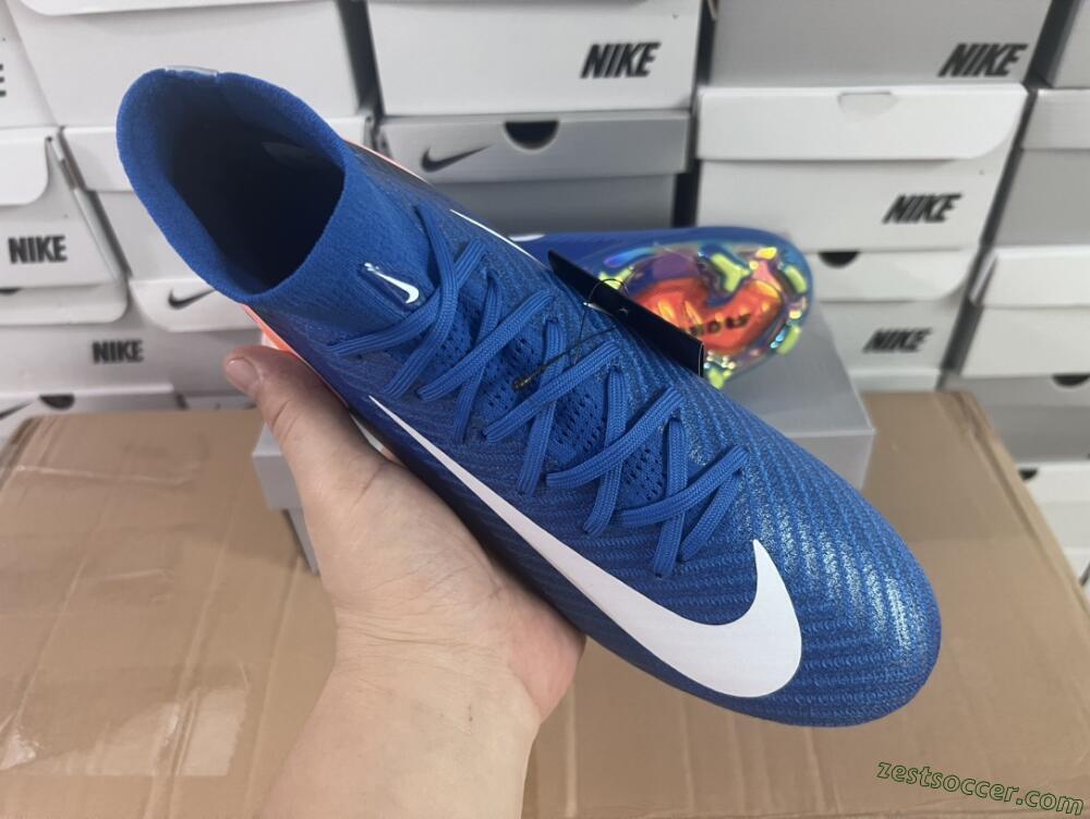 Nike Air Zoom Mercurial Superfly 10 Elite FG High-Tops Soccer Cleats - Blue/White/Orange