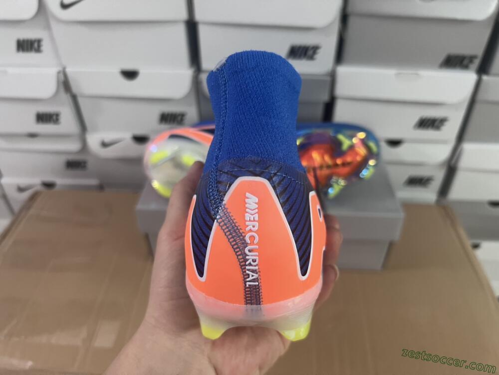Nike Air Zoom Mercurial Superfly 10 Elite FG High-Tops Soccer Cleats - Blue/White/Orange