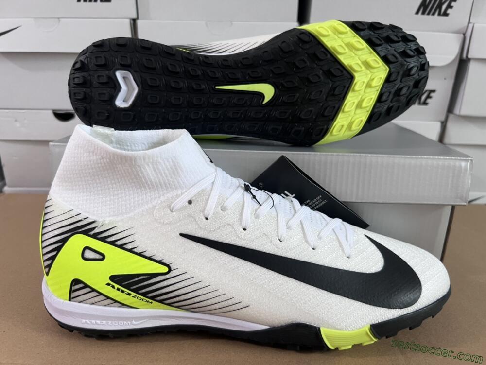 Nike Air Zoom Mercurial Superfly 10 Elite TF High-Tops Soccer Shoes - White/Black/Yellow