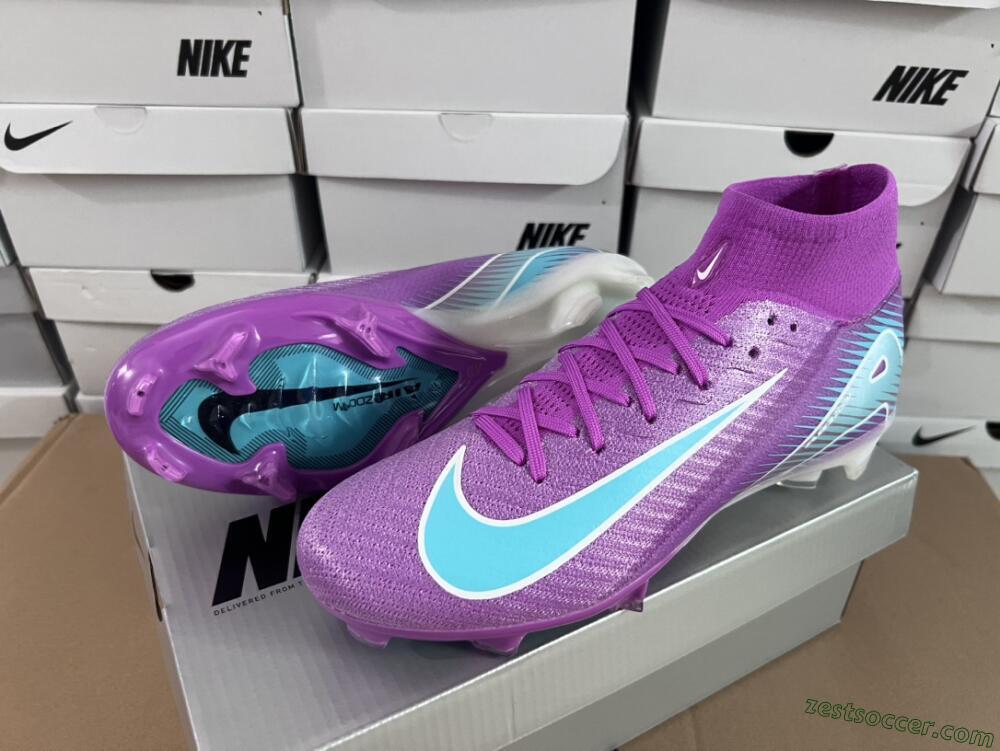 Nike Air Zoom Mercurial Superfly 10 Elite FG High-Tops Soccer Cleats - Purple/Green