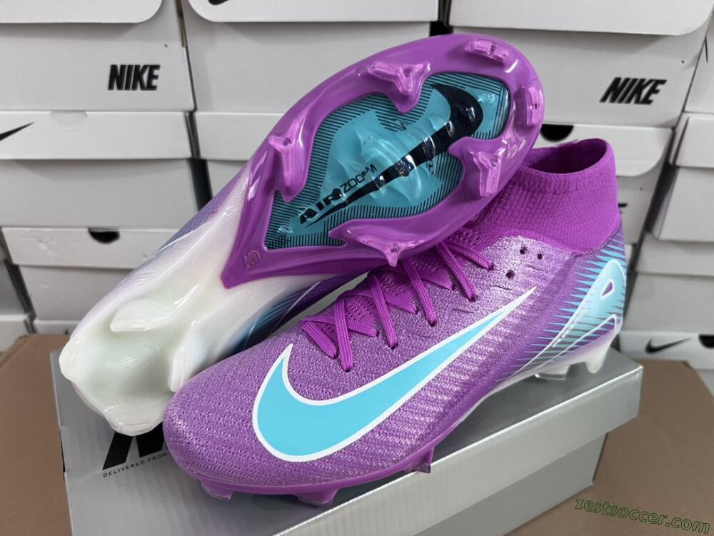 Nike Air Zoom Mercurial Superfly 10 Elite FG High-Tops Soccer Cleats - Purple/Green