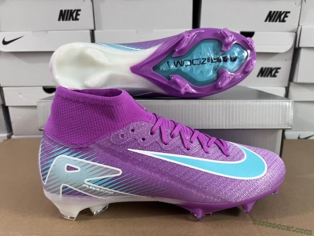 Nike Air Zoom Mercurial Superfly 10 Elite FG High-Tops Soccer Cleats - Purple/Green