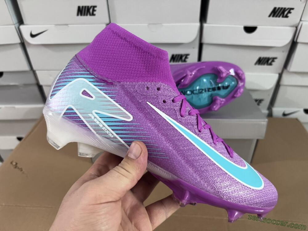 Nike Air Zoom Mercurial Superfly 10 Elite FG High-Tops Soccer Cleats - Purple/Green