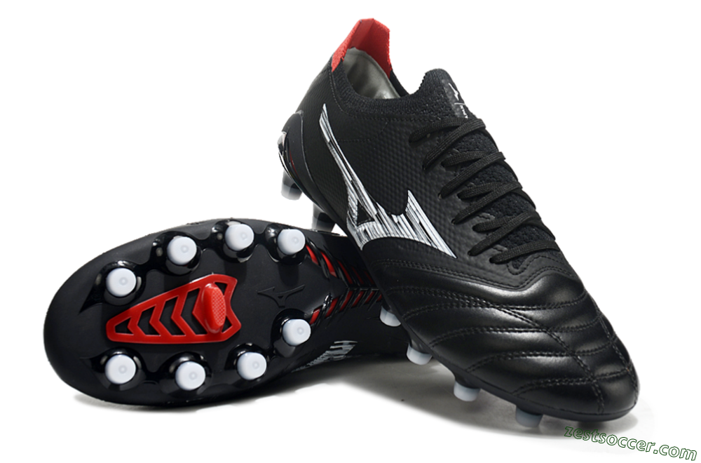 Mizuno Morelia Neo 3 FG Low-Tops Soccer Cleats - Black/White/Red 4