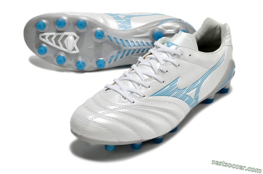 Mizuno Morelia Neo 4 FG Low-Tops Soccer Cleats - White/Blue/Silver 3