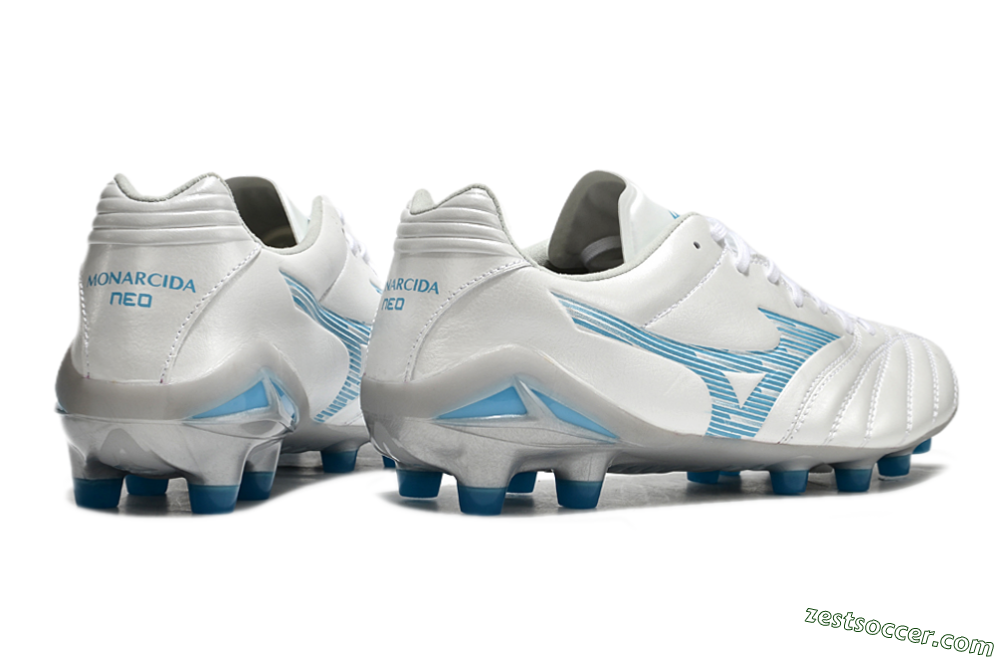 Mizuno Morelia Neo 4 FG Low-Tops Soccer Cleats - White/Blue/Silver 6