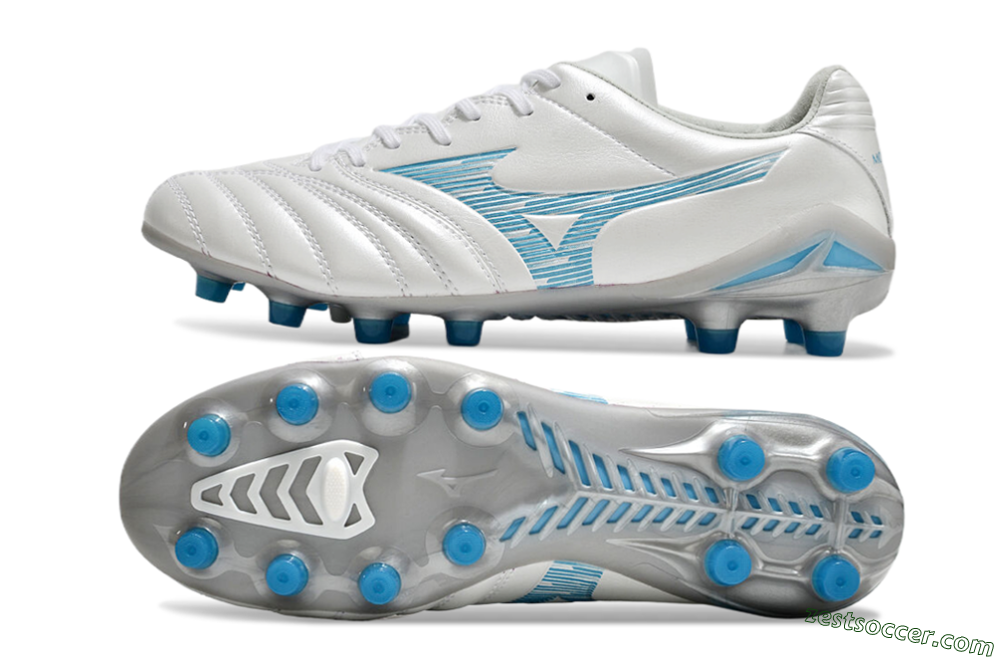 Mizuno Morelia Neo 4 FG Low-Tops Soccer Cleats - White/Blue/Silver 1
