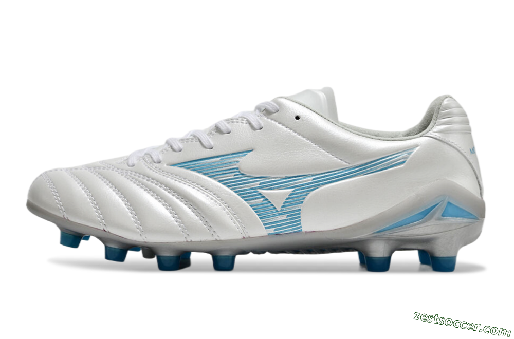 Mizuno Morelia Neo 4 FG Low-Tops Soccer Cleats - White/Blue/Silver 2