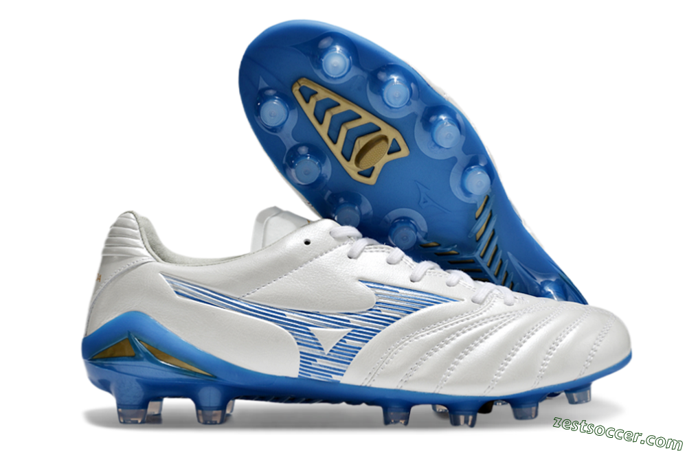 Mizuno Morelia Neo 4 FG Low-Tops Soccer Cleats - White/Blue/Gold 0