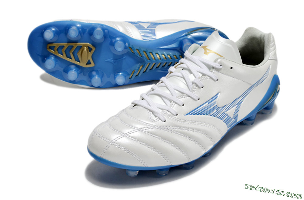 Mizuno Morelia Neo 4 FG Low-Tops Soccer Cleats - White/Blue/Gold 3
