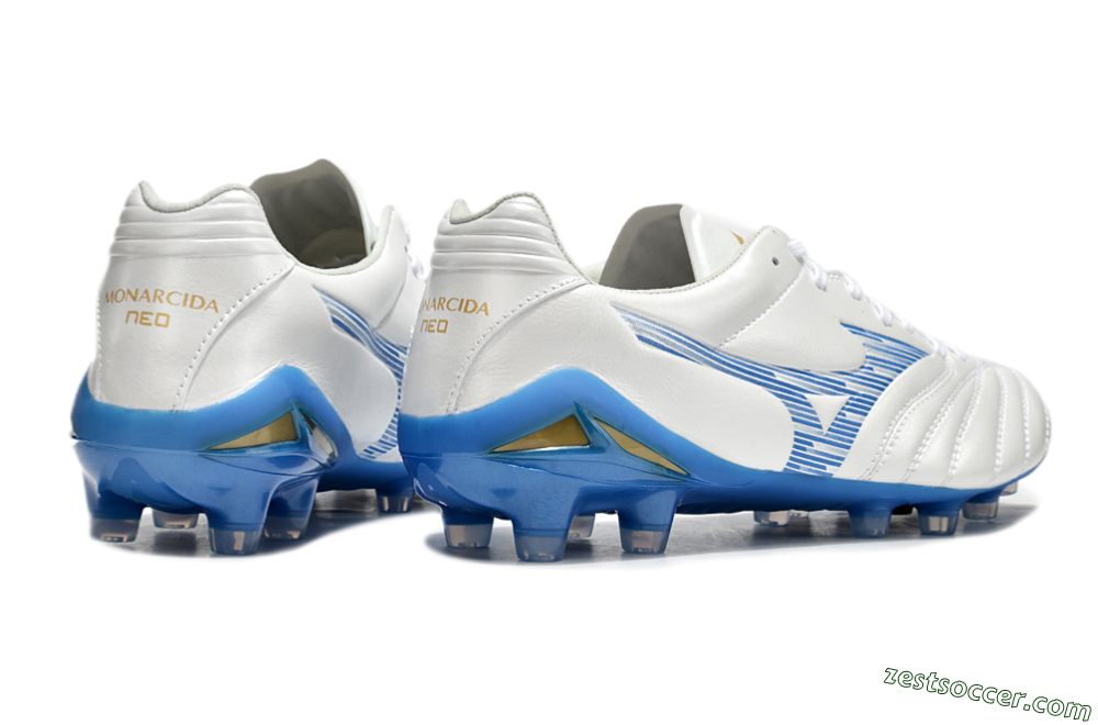 Mizuno Morelia Neo 4 FG Low-Tops Soccer Cleats - White/Blue/Gold 6