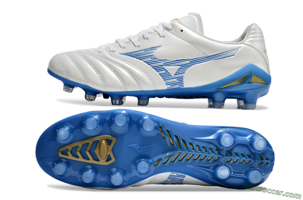 Mizuno Morelia Neo 4 FG Low-Tops Soccer Cleats - White/Blue/Gold 1