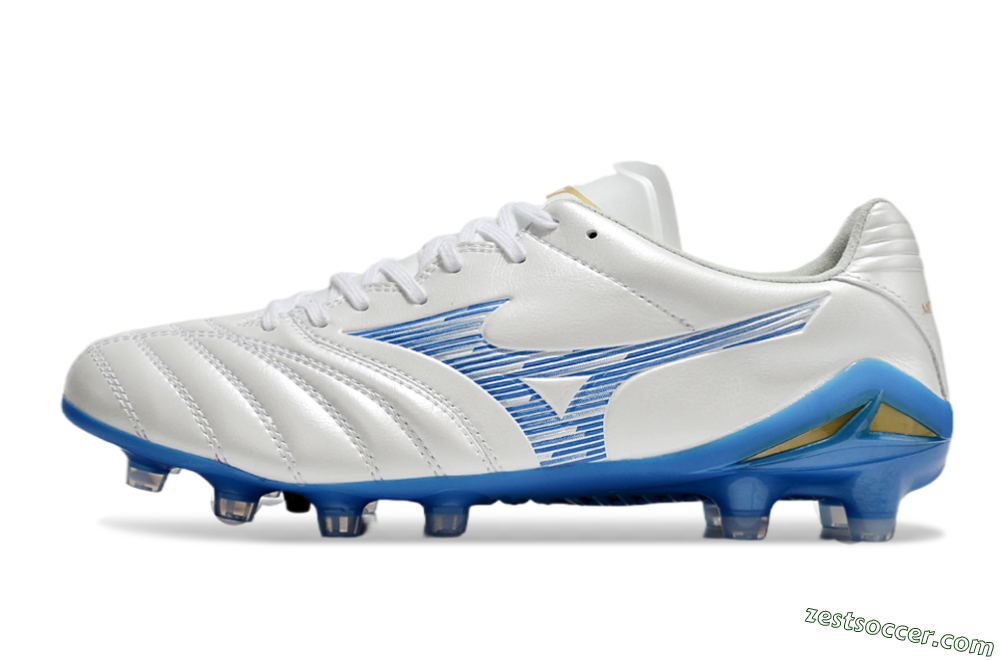 Mizuno Morelia Neo 4 FG Low-Tops Soccer Cleats - White/Blue/Gold 2