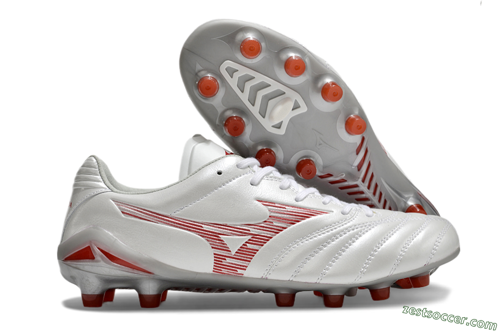 Mizuno Morelia Neo 4 FG Low-Tops Soccer Cleats - White/Silver/Red 0