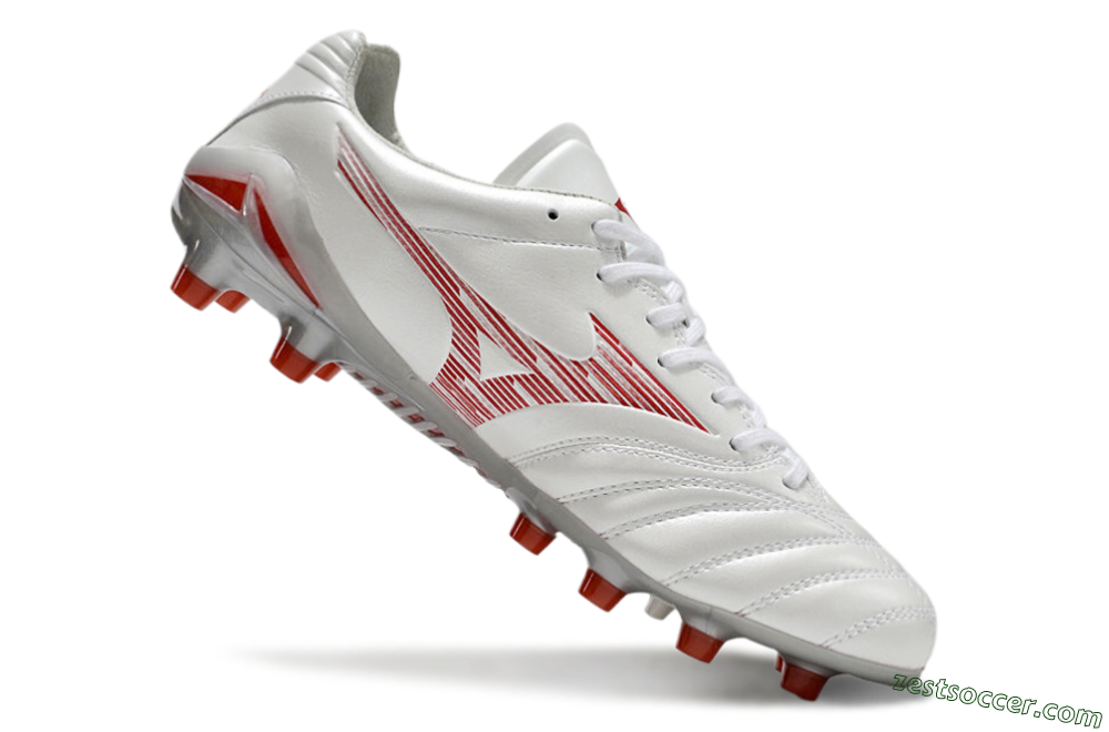Mizuno Morelia Neo 4 FG Low-Tops Soccer Cleats - White/Silver/Red 4