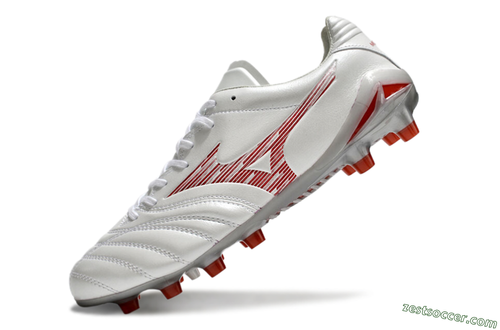 Mizuno Morelia Neo 4 FG Low-Tops Soccer Cleats - White/Silver/Red 5