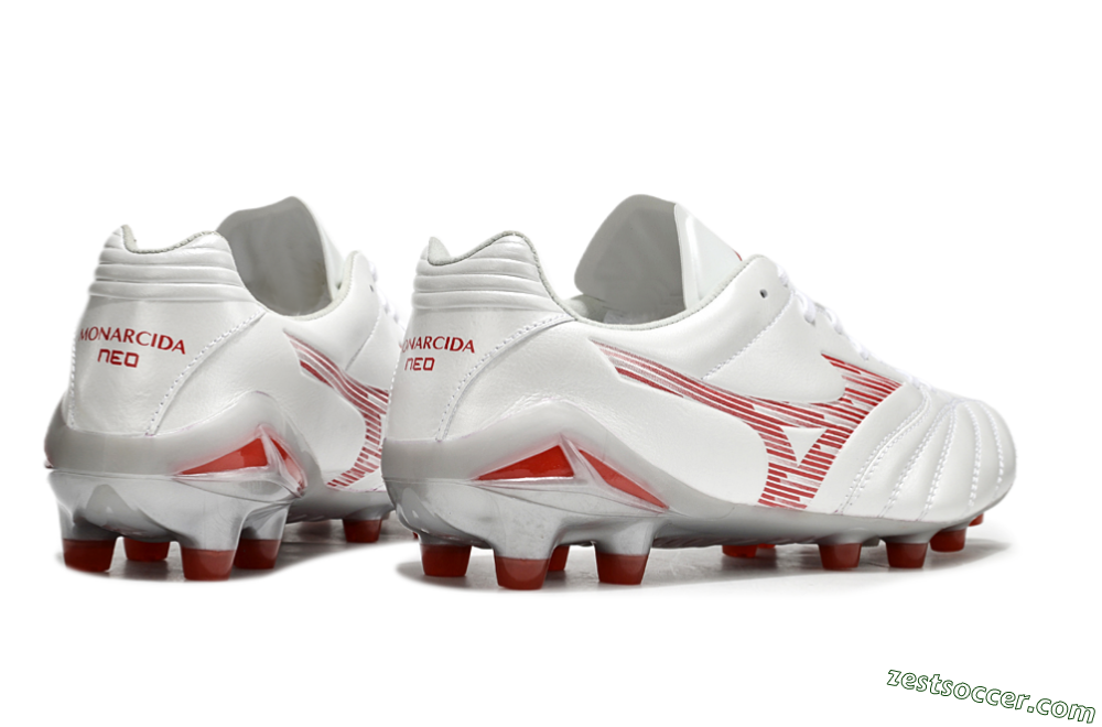 Mizuno Morelia Neo 4 FG Low-Tops Soccer Cleats - White/Silver/Red 6